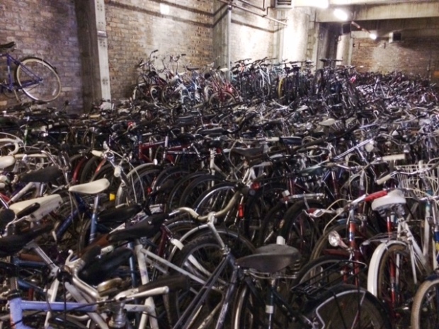hundreds of bikes at recycke a bike
